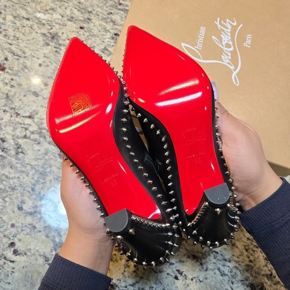 NEW Christian Louboutin Vidura Black Leather Studded Ankle Booties Size 36